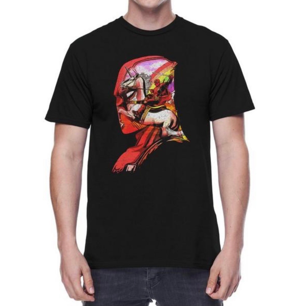 Marvel Dead Pool In Your Head Unicorn Graphic Crewneck Short Sleeve Tee-Large